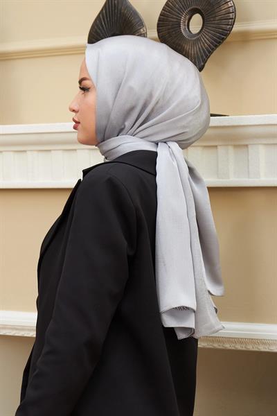 Janjan Çift Taraflı Şal Gümüş Gri