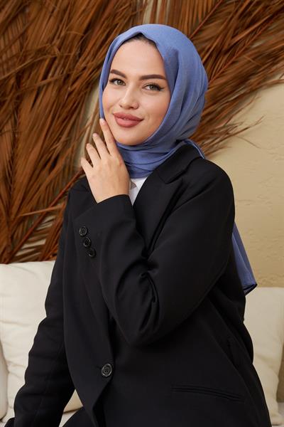 Janjan Çift Taraflı Şal İndigo Mavi