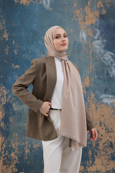 Kare Desen Pamuk Jakar Şal Bej 8012-27