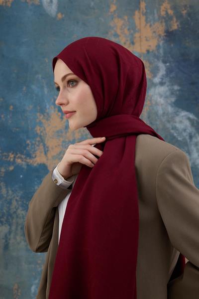 Kare Desen Pamuk Jakar Şal Bordo 8012-02