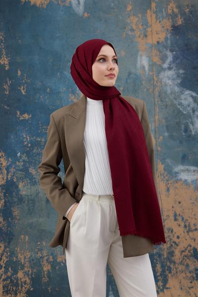 Kare Desen Pamuk Jakar Şal Bordo 8012-02