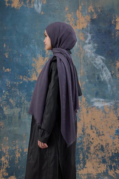 Kare Desen Pamuk Jakar Şal Füme 8012-05