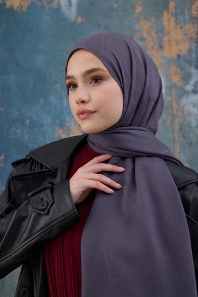 Kare Desen Pamuk Jakar Şal Füme 8012-05