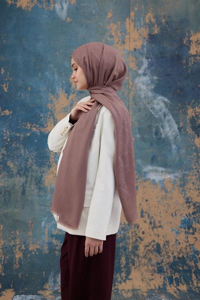 Kare Desen Pamuk Jakar Şal Gül Kurusu 8012-01