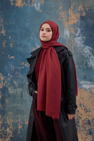 Kare Desen Pamuk Jakar Şal Kırmızı 8012-15