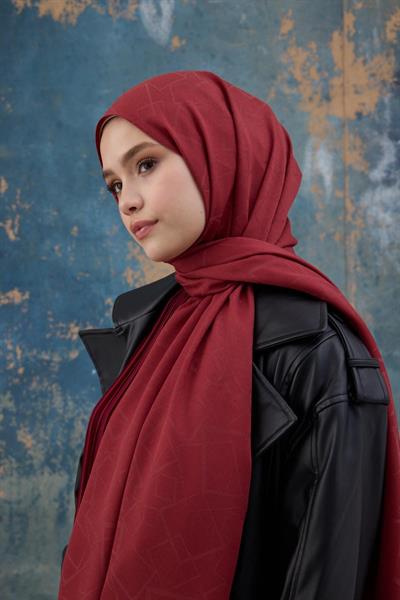 Kare Desen Pamuk Jakar Şal Kırmızı 8012-15