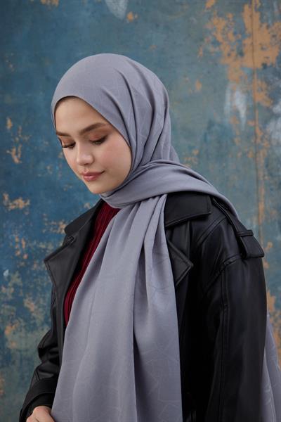 Kare Desen Pamuk Jakar Şal Lavanta Gri 8012-04