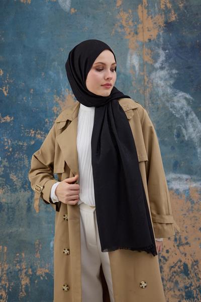 Kare Desen Pamuk Jakar Şal Siyah 8012-10