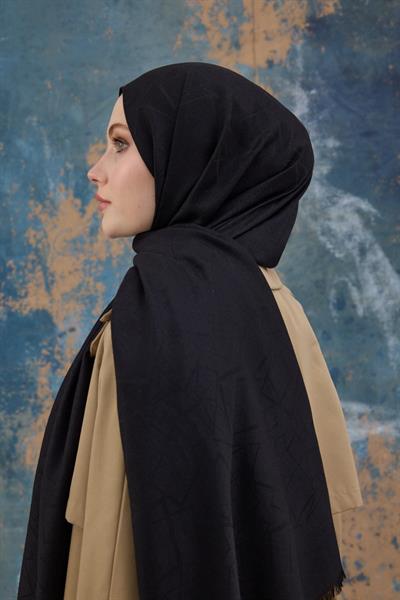 Kare Desen Pamuk Jakar Şal Siyah 8012-10