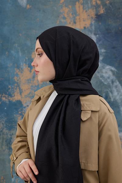 Kare Desen Pamuk Jakar Şal Siyah 8012-10