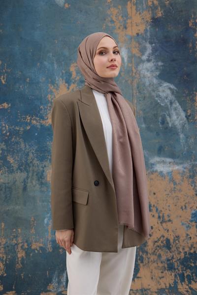 Kare Desen Pamuk Jakar Şal Sütlü Kahve 8012-20