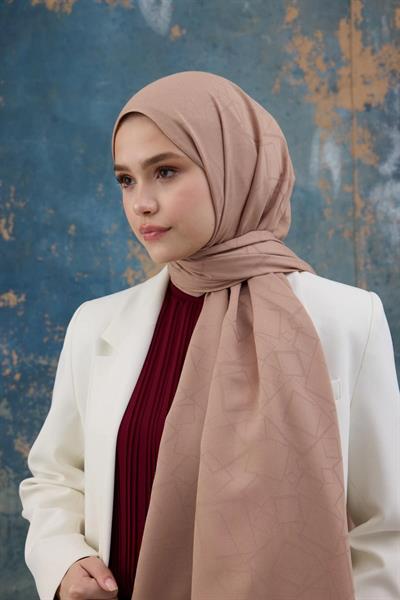 Kare Desen Pamuk Jakar Şal Tatlı Vizon 8012-23