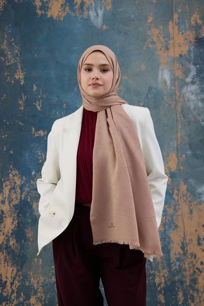 Kare Desen Pamuk Jakar Şal Tatlı Vizon 8012-23