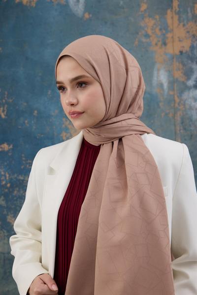 Kare Desen Pamuk Jakar Şal Tatlı Vizon 8012-23