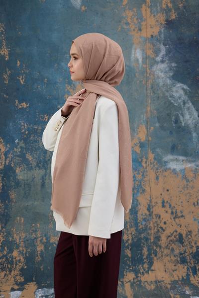 Kare Desen Pamuk Jakar Şal Tatlı Vizon 8012-23