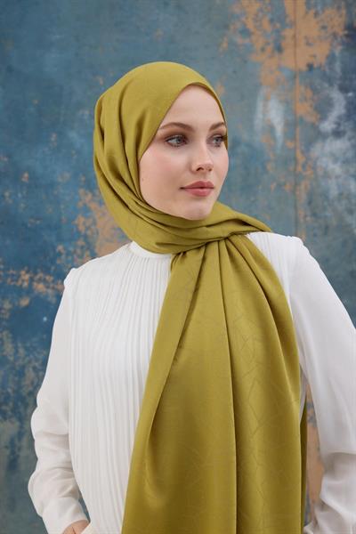 Kare Desen Pamuk Jakar Şal Yağ Yeşili 8012-11