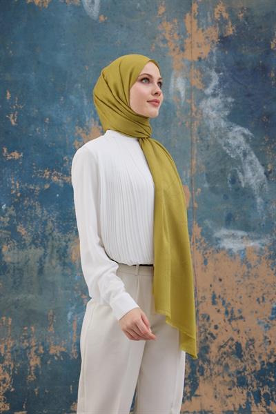 Kare Desen Pamuk Jakar Şal Yağ Yeşili 8012-11