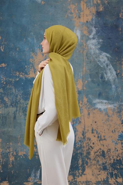 Kare Desen Pamuk Jakar Şal Yağ Yeşili 8012-11