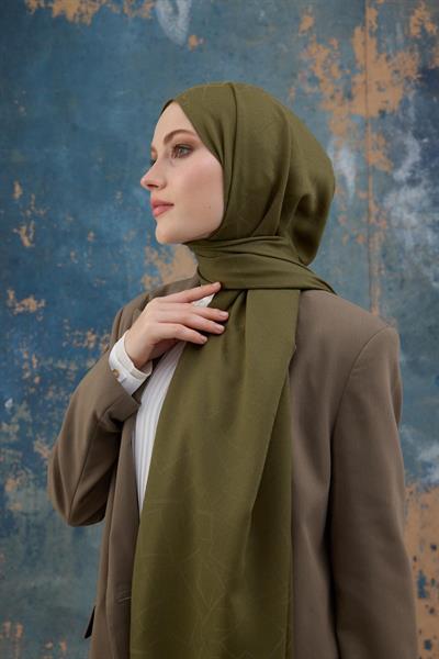 Kare Desen Pamuk Jakar Şal Yeşil 8012-08