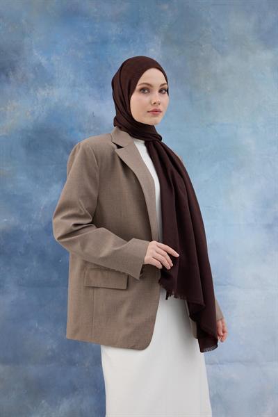 Kaz Ayağı Desen Pamuk Jakar Şal Acı Kahve 8011-16