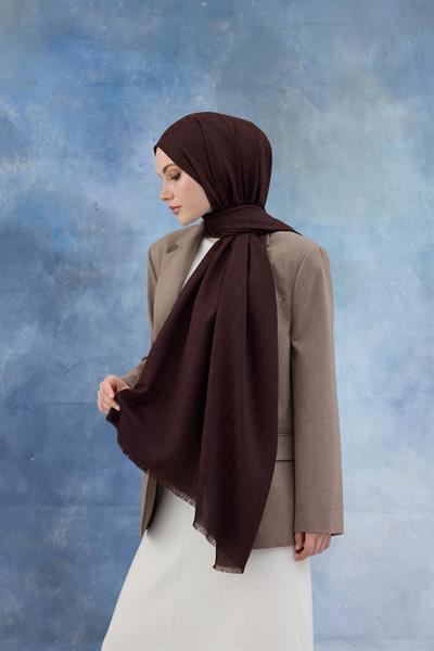 Kaz Ayağı Desen Pamuk Jakar Şal Acı Kahve 8011-16