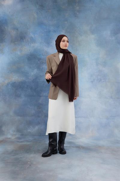 Kaz Ayağı Desen Pamuk Jakar Şal Acı Kahve 8011-16