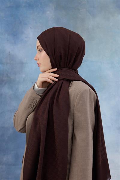 Kaz Ayağı Desen Pamuk Jakar Şal Acı Kahve 8011-16