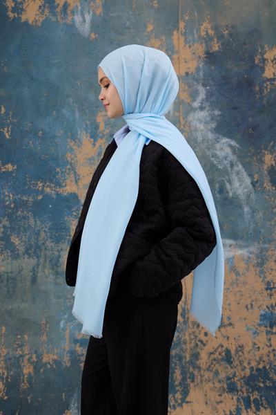 Kaz Ayağı Desen Pamuk Jakar Şal Bebe Mavisi 8011-03