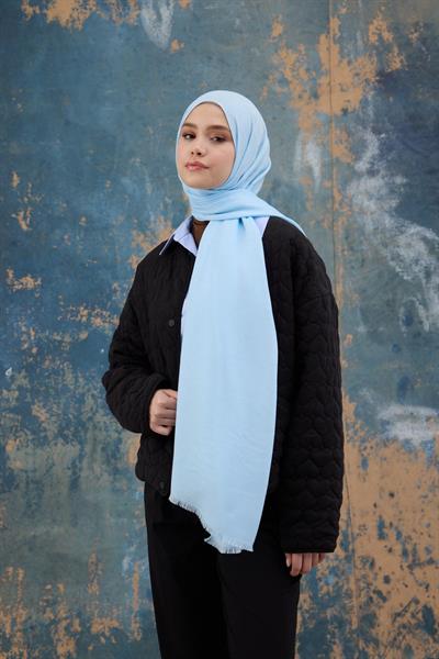 Kaz Ayağı Desen Pamuk Jakar Şal Bebe Mavisi 8011-03