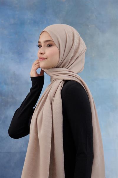 Kaz Ayağı Desen Pamuk Jakar Şal Bej 8011-27