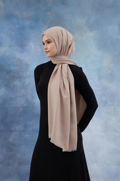 Kaz Ayağı Desen Pamuk Jakar Şal Bej 8011-27