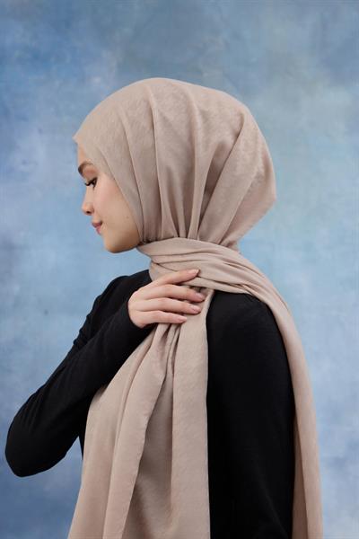 Kaz Ayağı Desen Pamuk Jakar Şal Bej 8011-27