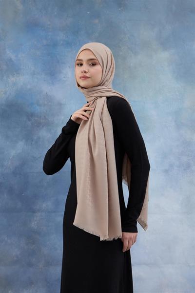 Kaz Ayağı Desen Pamuk Jakar Şal Bej 8011-27