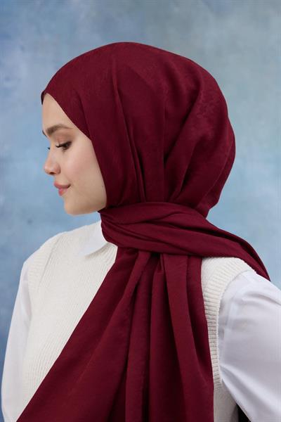 Kaz Ayağı Desen Pamuk Jakar Şal Bordo 8011-02
