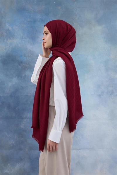 Kaz Ayağı Desen Pamuk Jakar Şal Bordo 8011-02
