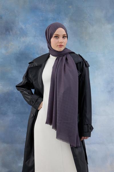 Kaz Ayağı Desen Pamuk Jakar Şal Füme 8011-05