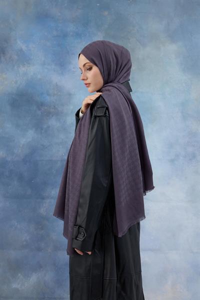 Kaz Ayağı Desen Pamuk Jakar Şal Füme 8011-05