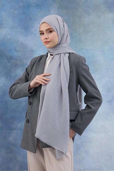 Kaz Ayağı Desen Pamuk Jakar Şal Gri 8011-09