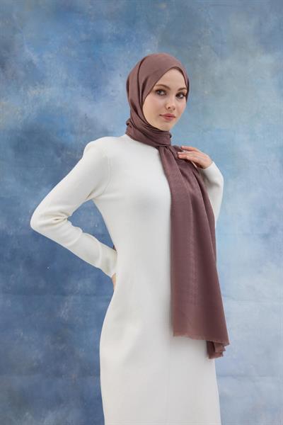 Kaz Ayağı Desen Pamuk Jakar Şal Gül Kurusu 8011-01