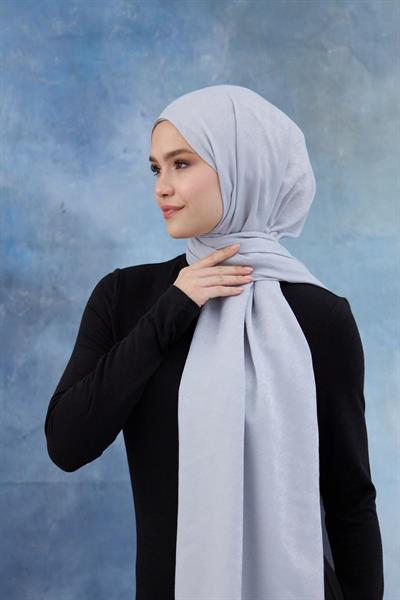 Kaz Ayağı Desen Pamuk Jakar Şal Gümüş 8011-06