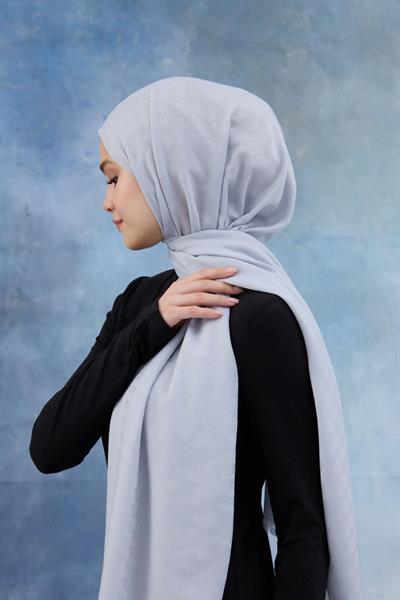 Kaz Ayağı Desen Pamuk Jakar Şal Gümüş 8011-06