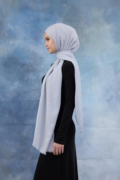 Kaz Ayağı Desen Pamuk Jakar Şal Gümüş 8011-06