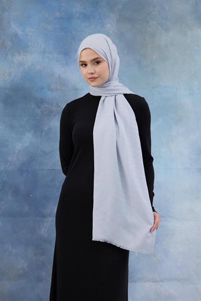 Kaz Ayağı Desen Pamuk Jakar Şal Gümüş 8011-06