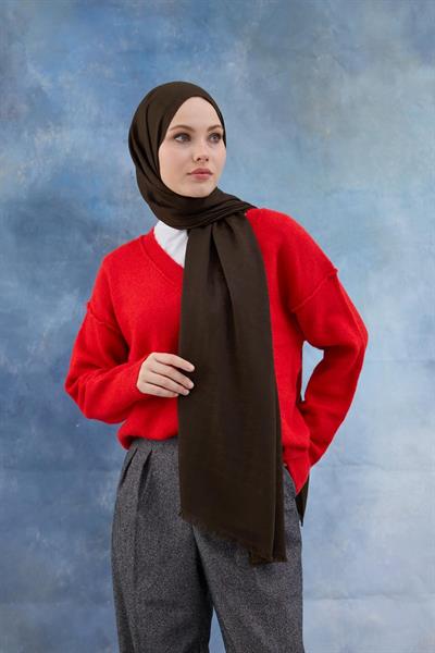 Kaz Ayağı Desen Pamuk Jakar Şal Haki 8011-18