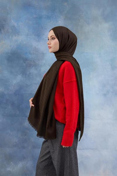 Kaz Ayağı Desen Pamuk Jakar Şal Haki 8011-18