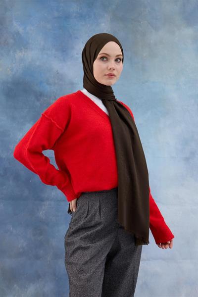 Kaz Ayağı Desen Pamuk Jakar Şal Haki 8011-18