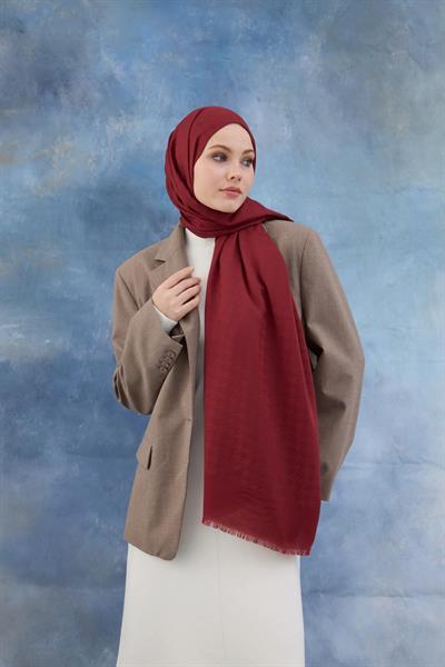 Kaz Ayağı Desen Pamuk Jakar Şal Kırmızı 8011-15