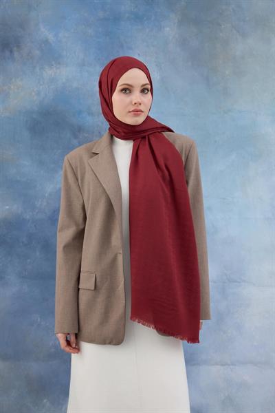 Kaz Ayağı Desen Pamuk Jakar Şal Kırmızı 8011-15