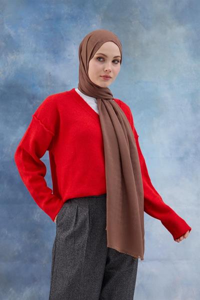 Kaz Ayağı Desen Pamuk Jakar Şal Koyu Gül Kurusu 8011-19