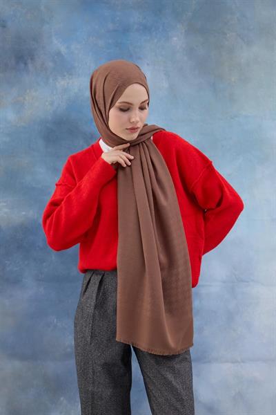 Kaz Ayağı Desen Pamuk Jakar Şal Koyu Gül Kurusu 8011-19